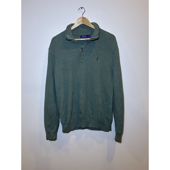 Light Green Ralph Lauren Quarter Zip Size Large Pima Cotton - Picture 1 of 5
